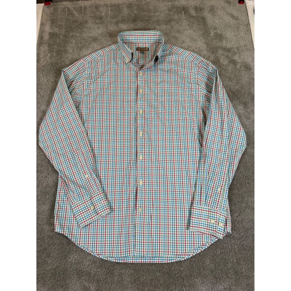 Peter Millar Summer Comfort Mens Large Plaid Button Down Shirt Cassique Stretch